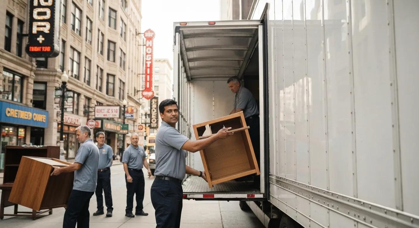 Professional movers carefully loading furniture into a moving truck in Chicago, showcasing the importance of licensed moving services