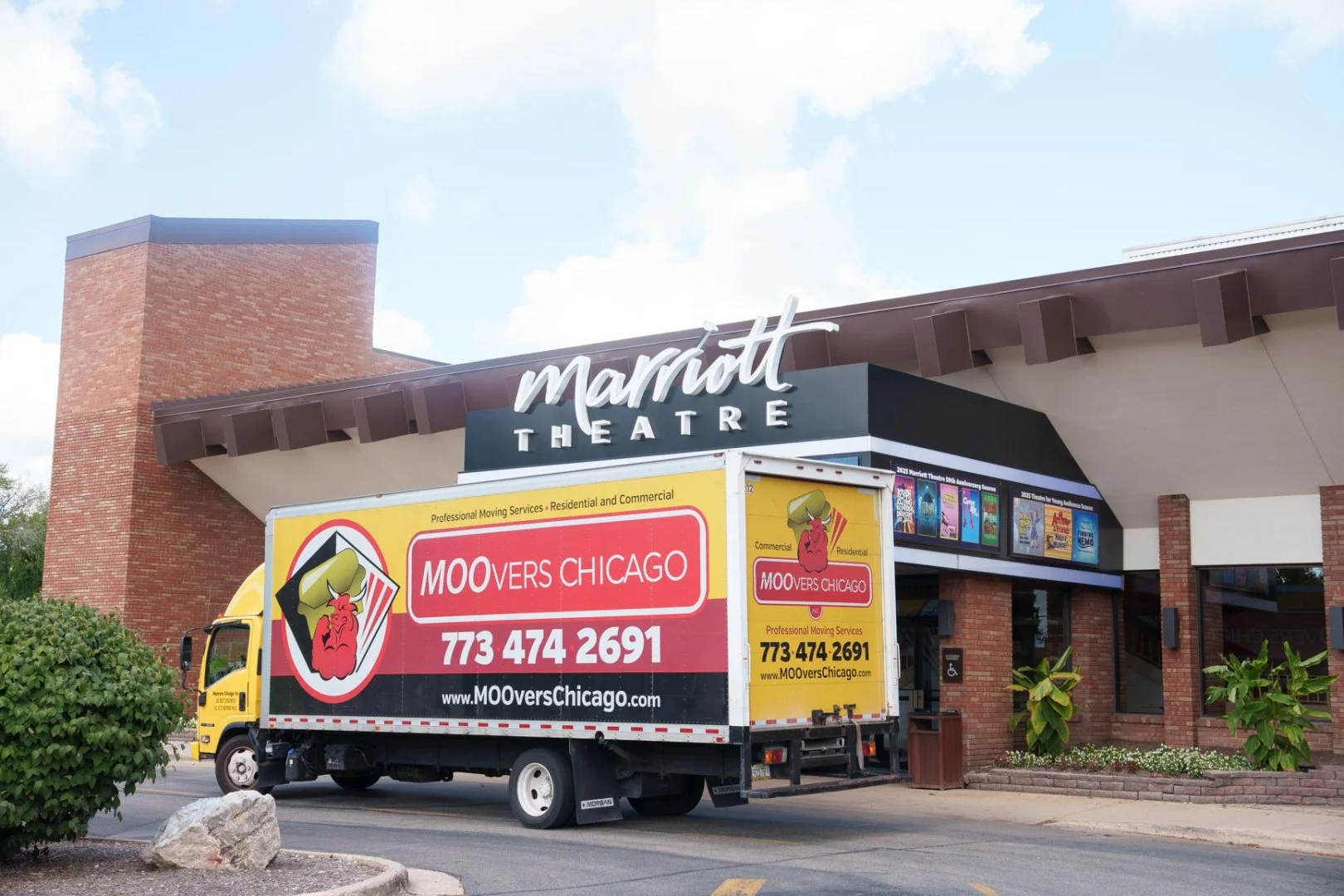Moovers Chicago Truck at Marriott Theatre Moovers Chicago truck parked outside Marriott Theatre, local and long distance moving services in Lincolnshire, IL.