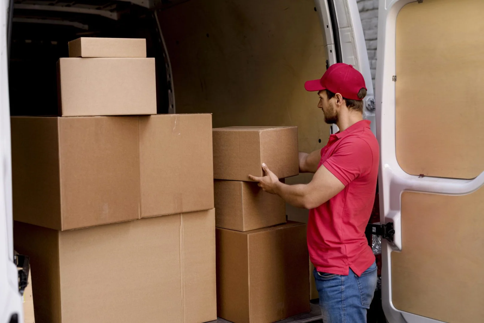 Professional Packing Services by Moovers Chicago Mover packing boxes into a moving truck for local and long distance moving services.