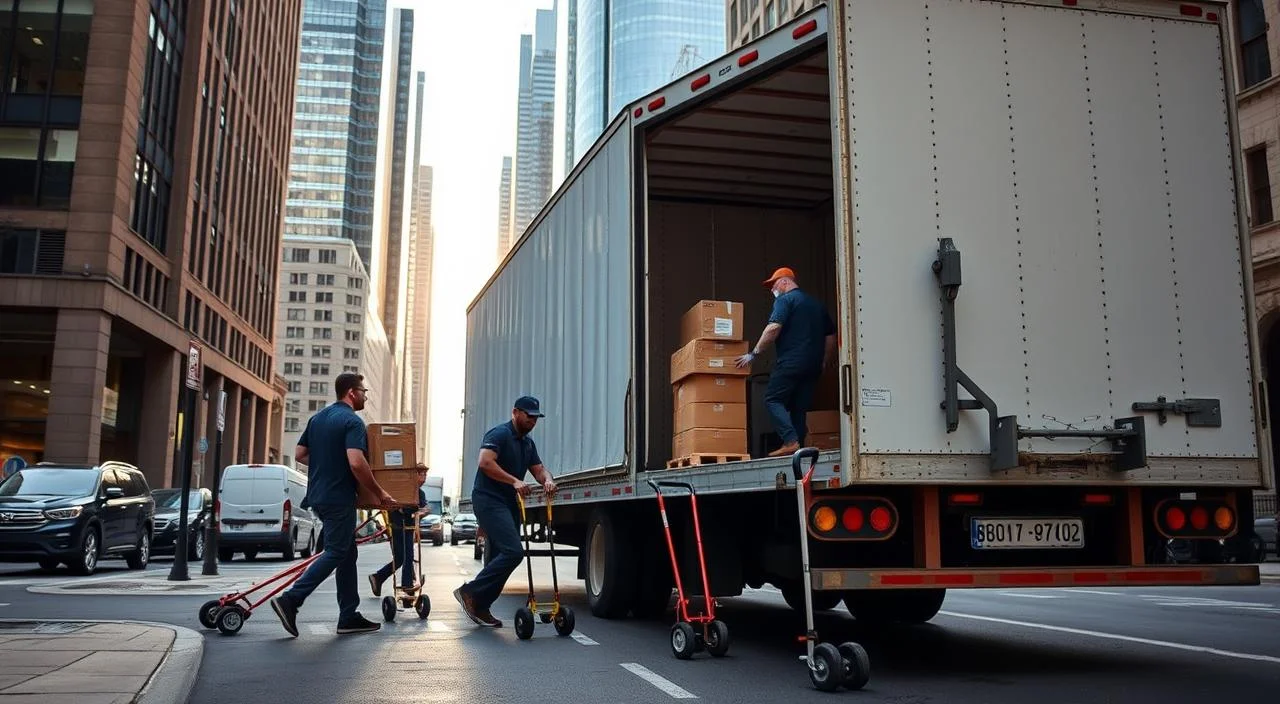 Professional Movers in Chicago Movers loading boxes into a truck in downtown Chicago.