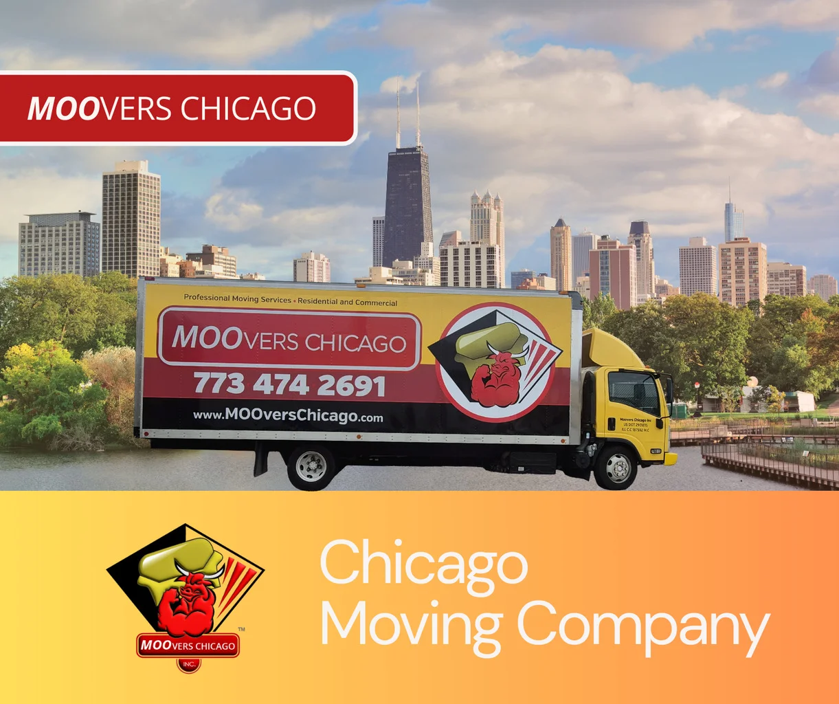 Moovers Chicago – Trusted Moving Company Moovers Chicago truck with city skyline, local and long distance moving services.