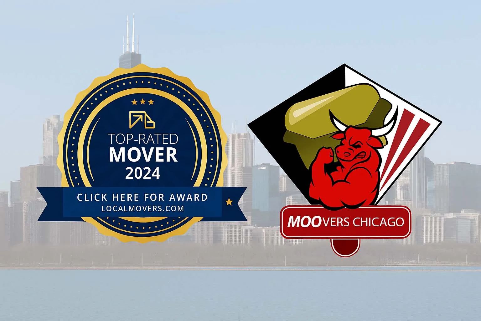 Moovers Chicago – Top-Rated Movers 2024 Moovers Chicago, top-rated moving company in 2024, skyline background.