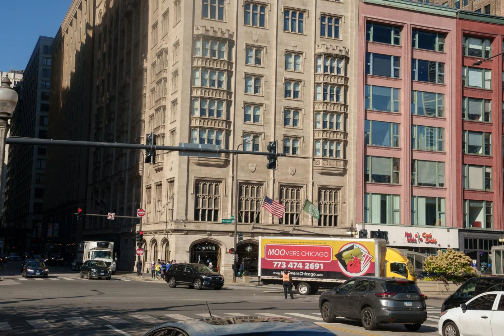 Moovers Chicago Truck in City Moovers Chicago truck on city street, local moving services near the Loop, Chicago, IL.