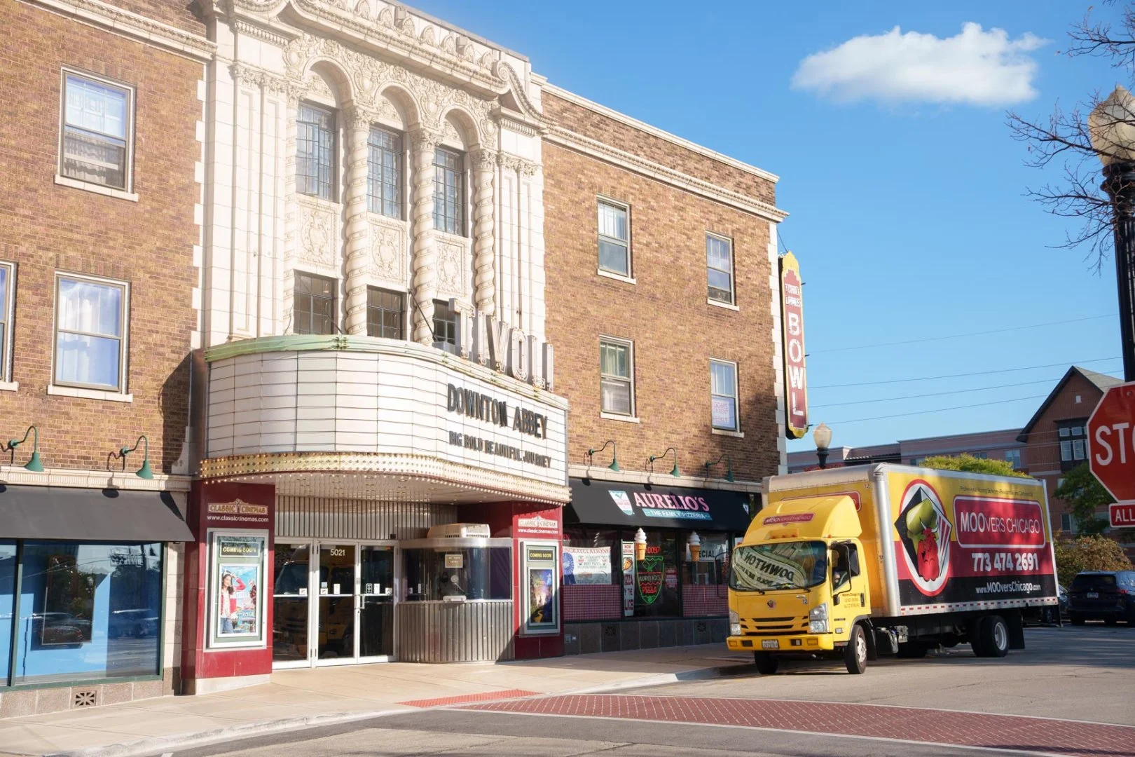 Moovers Chicago at Tivoli Theatre Moovers Chicago truck in front of Tivoli Theatre, local moving company in Downers Grove, IL.