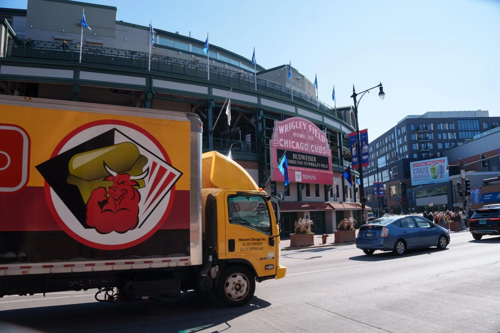 Moovers Chicago at Wrigley Field Moovers Chicago truck in front of Wrigley Field, local and long distance moving services.
