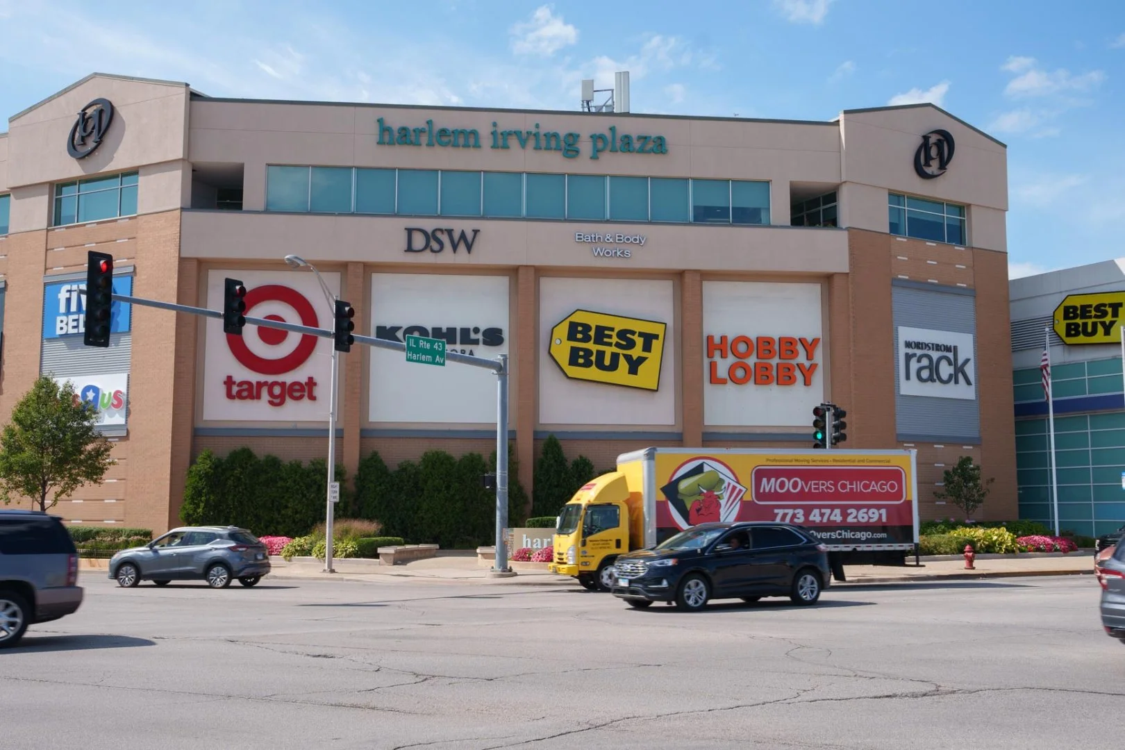 Moovers Chicago truck at Harlem Irving Plaza, local and long distance moving services.