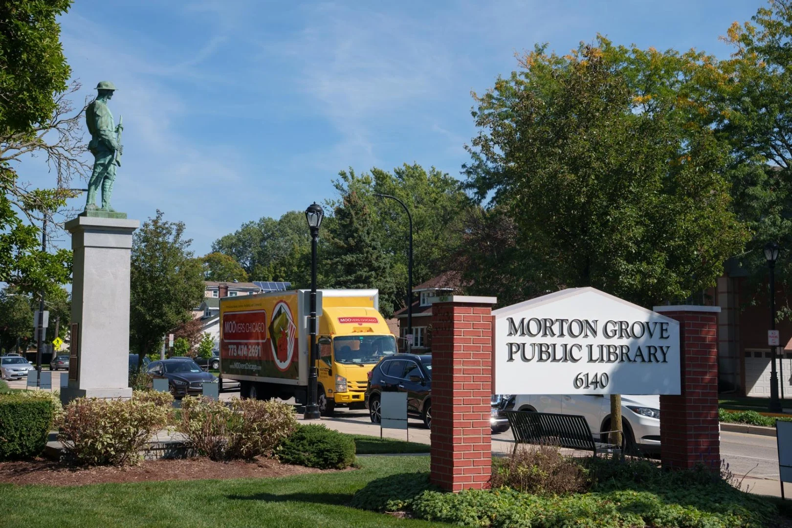 Moovers Chicago Truck at Morton Grove Moovers Chicago truck near Morton Grove Public Library, local moving service.