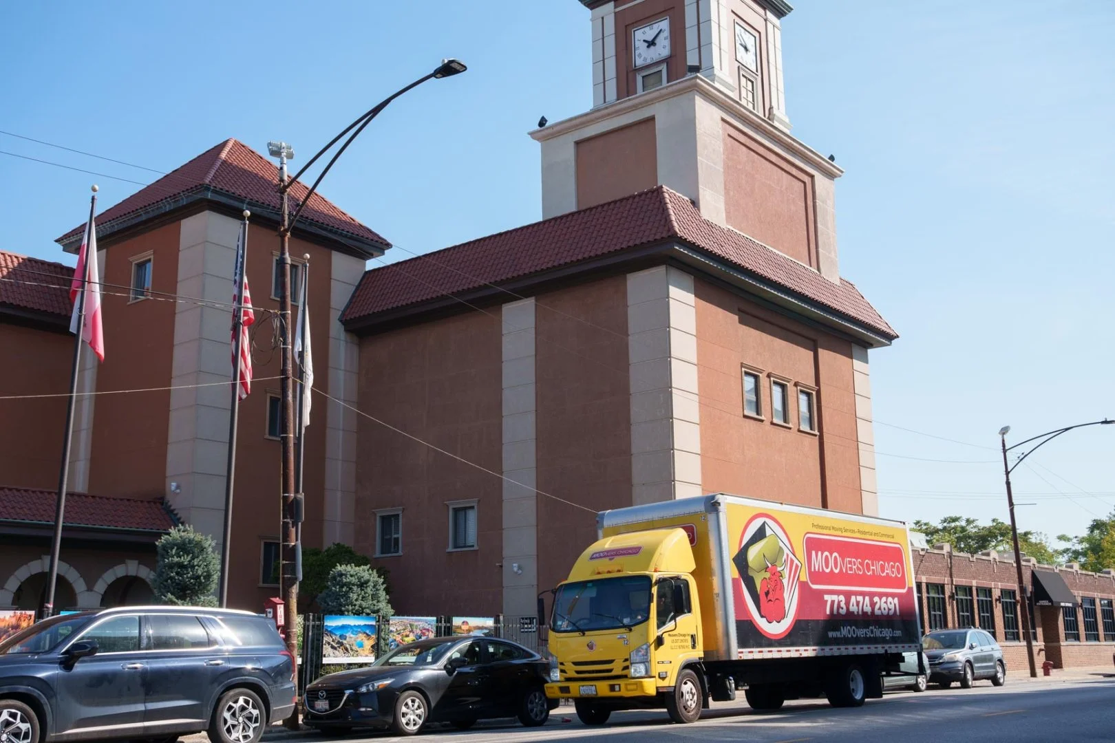 Moovers Chicago Truck in Front of Building Moovers Chicago truck parked in front of a building, local and long distance moving services in Jefferson Park, Chicago, IL.