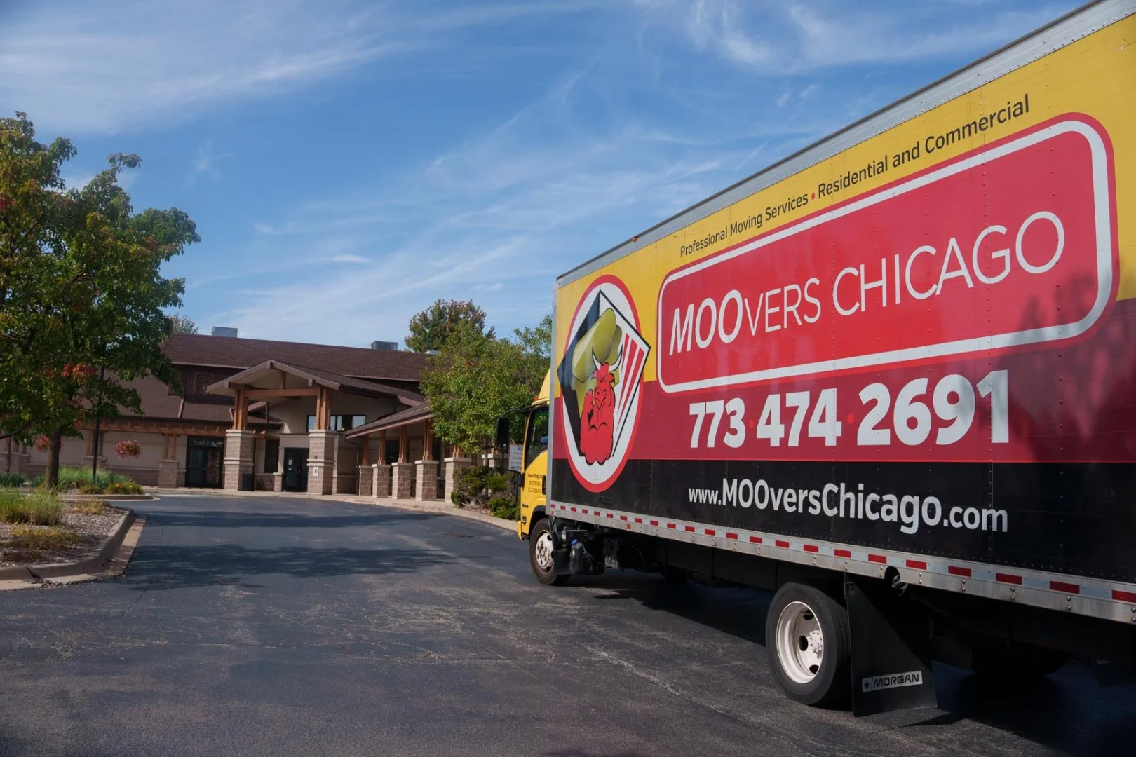 Moovers Chicago Truck Moovers Chicago truck parked outside a building, in palos-hills, IL offering moving services.