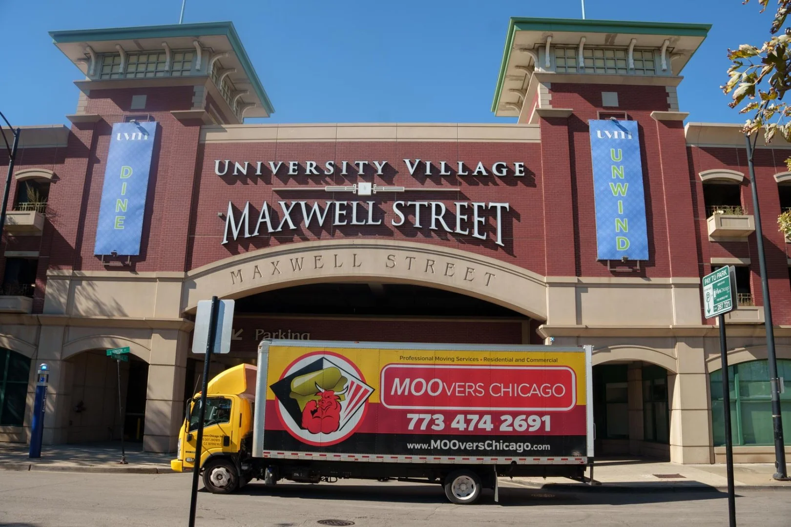Moovers Chicago at Maxwell Street Moovers Chicago truck parked at University Village Maxwell Street, serving Little Italy, Illinois.