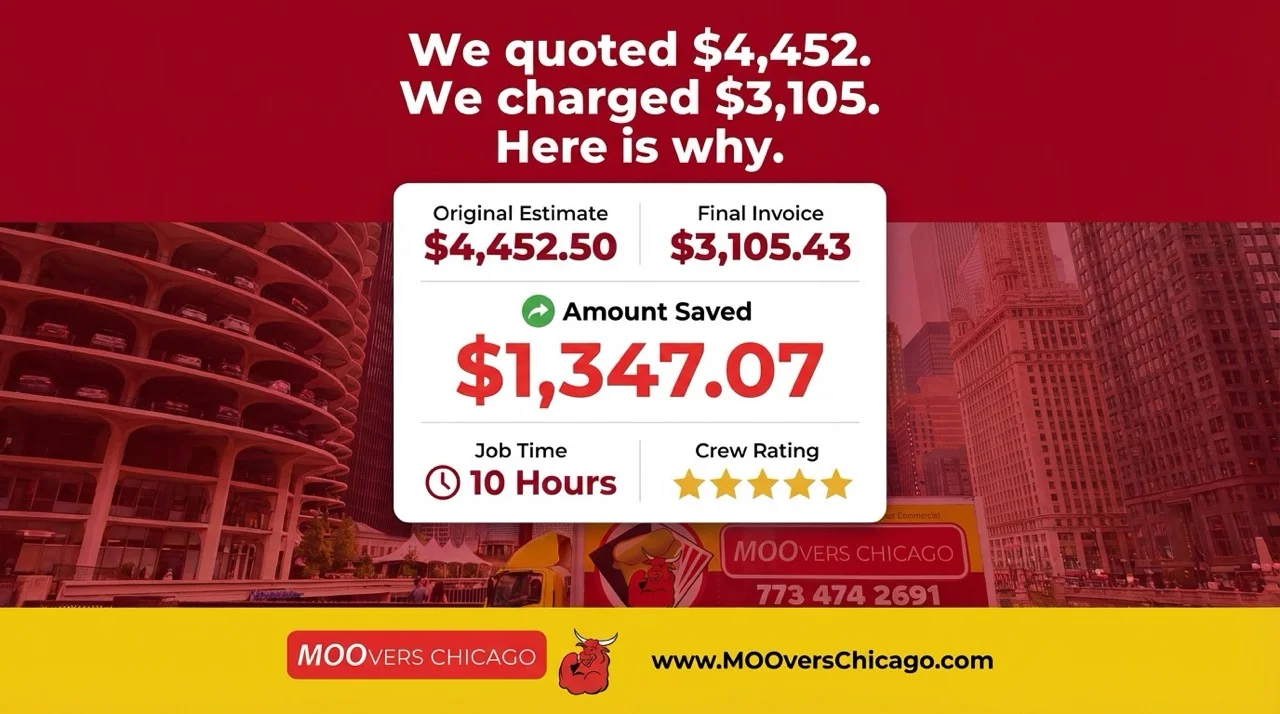 Moovers Chicago moving cost savings with detailed breakdown.