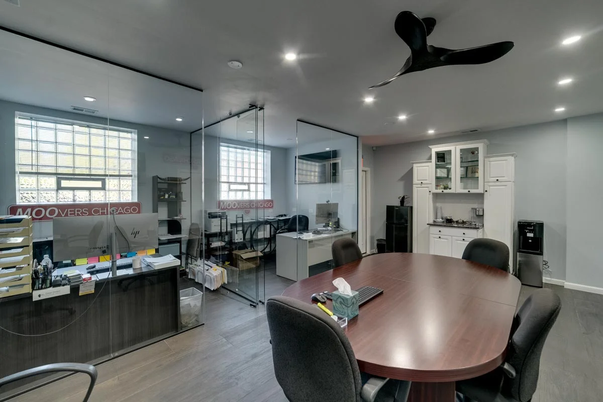 Moovers Chicago office interior, modern design, local moving company.