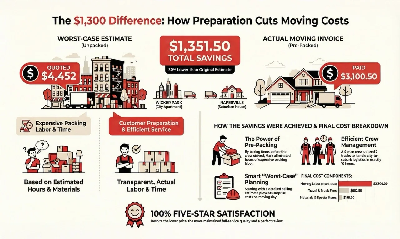 Infographic showing moving cost savings with Moovers Chicago.