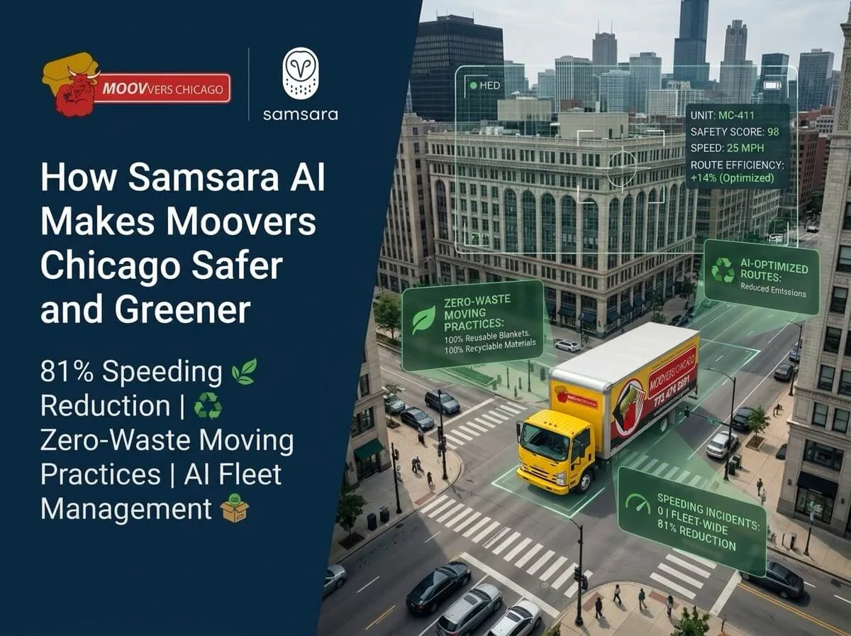 Moovers Chicago: AI-Enhanced Moving Services Moovers Chicago truck using Samsara AI for safer, greener moving services.