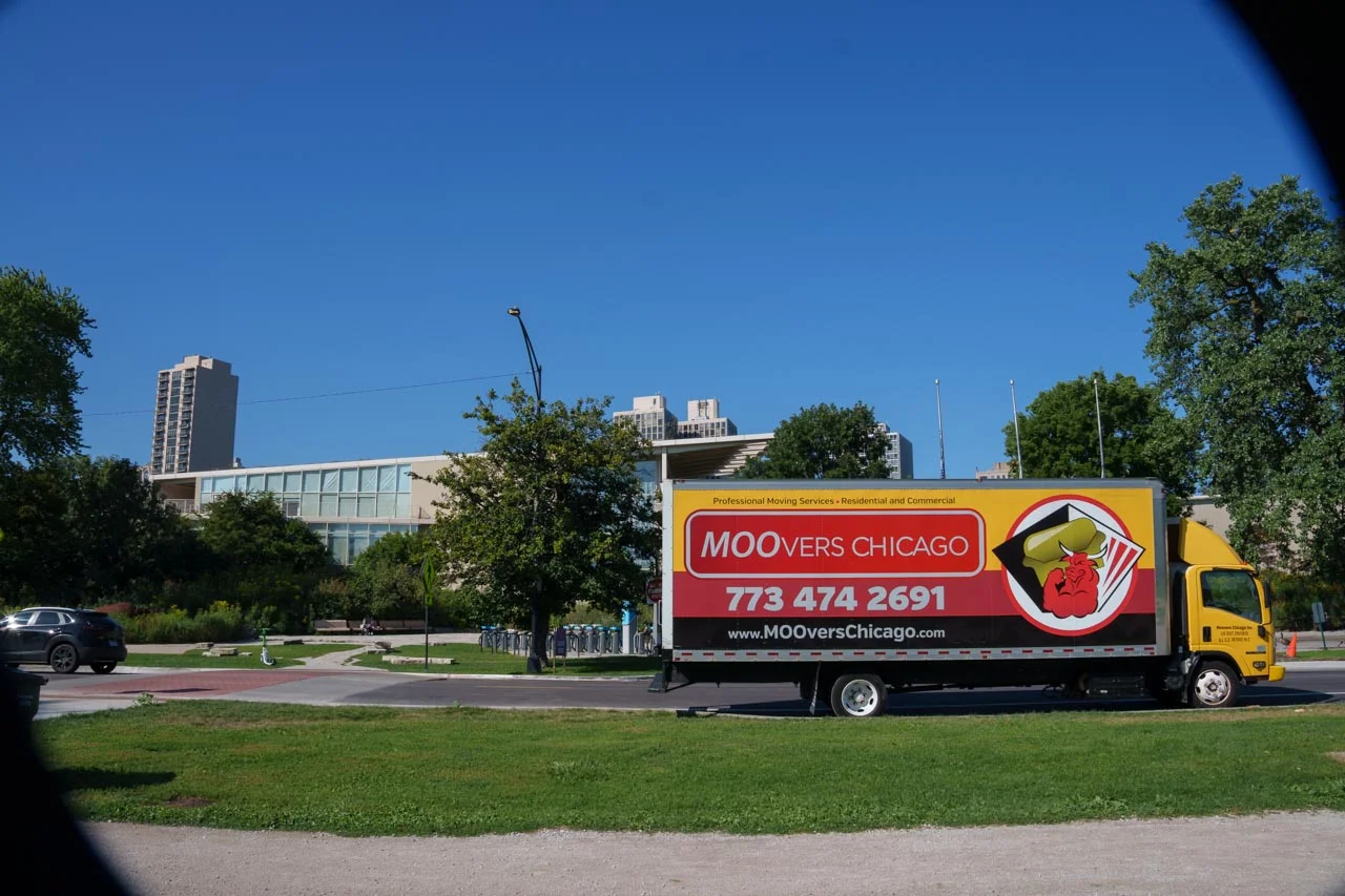 Moovers Chicago moving truck parked, offering local and long distance moving services.