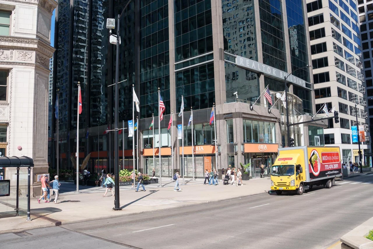 Moovers Chicago truck in downtown, local moving services.