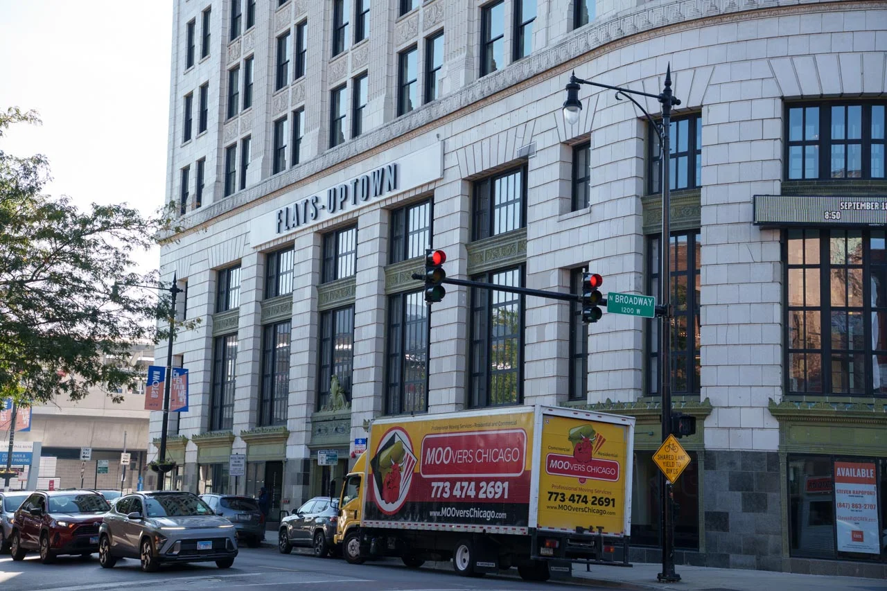 Moovers Chicago truck parked in Uptown, offering local and long distance moving services.