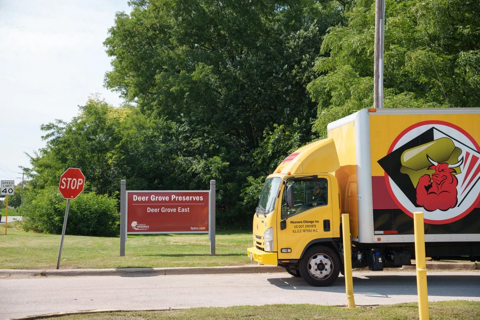 Moovers Chicago truck near Deer Grove Preserves, in Palatine, IL, local moving services.