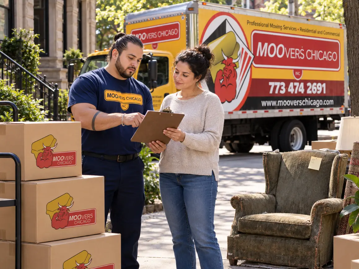 MOOvers Chicago team assisting a customer with furniture haul-away