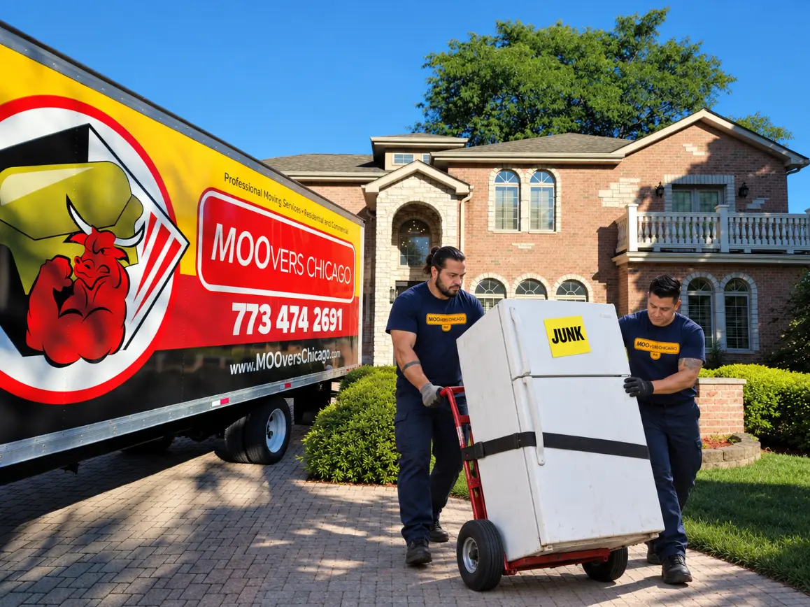 MOOvers Chicago crew loading unwanted items into the truck for haul-away