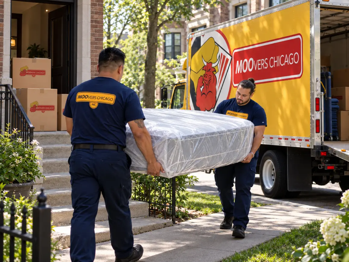 MOOvers Chicago movers carrying furniture out of a Chicago home for disposal